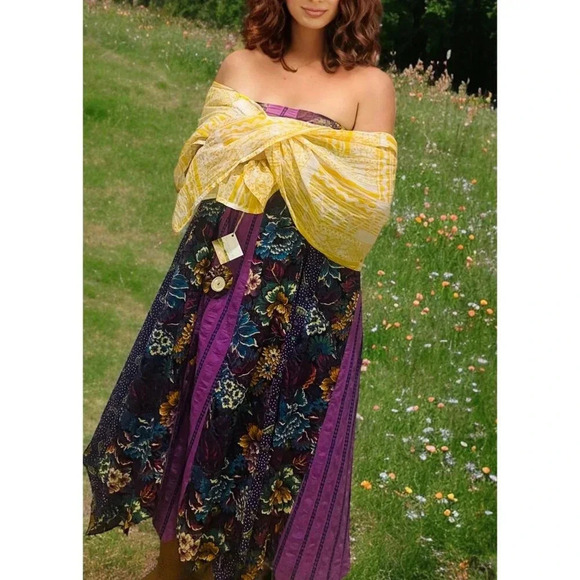 NWT Trades of Hope Yellow White Cotton Handmade Block Printed Cotton Scarf India - Picture 3 of 9